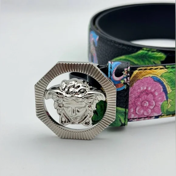 VERSACE Beverly Palm Medusa Leather Belt In Black